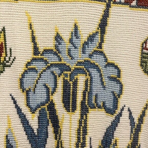 Handmade Afghan Throw Knit Blanket Blue Floral Butterfly Cross Stitch 64 x 54" - Picture 5 of 9